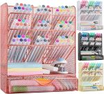 Spacrea Metal Pen Organizer, Pencil Holder for Desk, Desk Organizer with Drawer for School, Home, Art Supplies (Black)